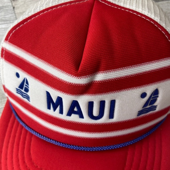 Maui Hat Mesh Trucker Snapback Rope Adjustable Cap Red White Blue Beach Wear - Picture 3 of 16